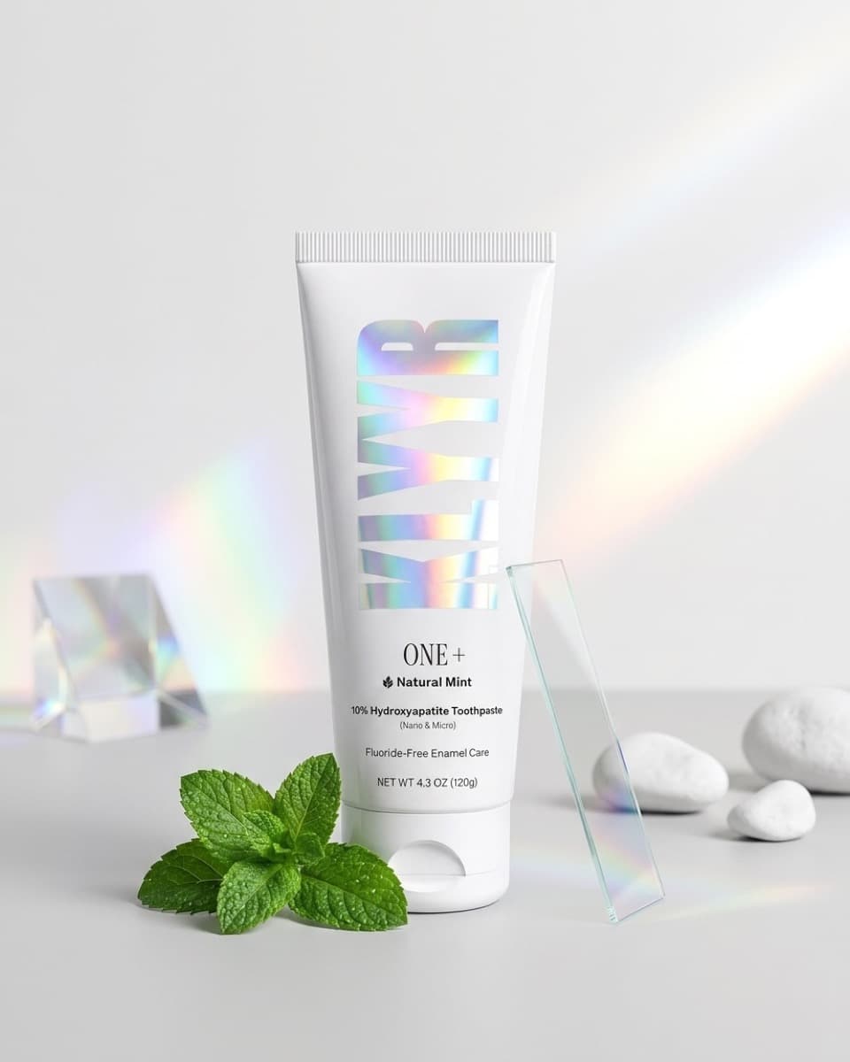 Klyyr One+ hydroxyapatite toothpaste tube, clean minimal packaging, 4.23 oz